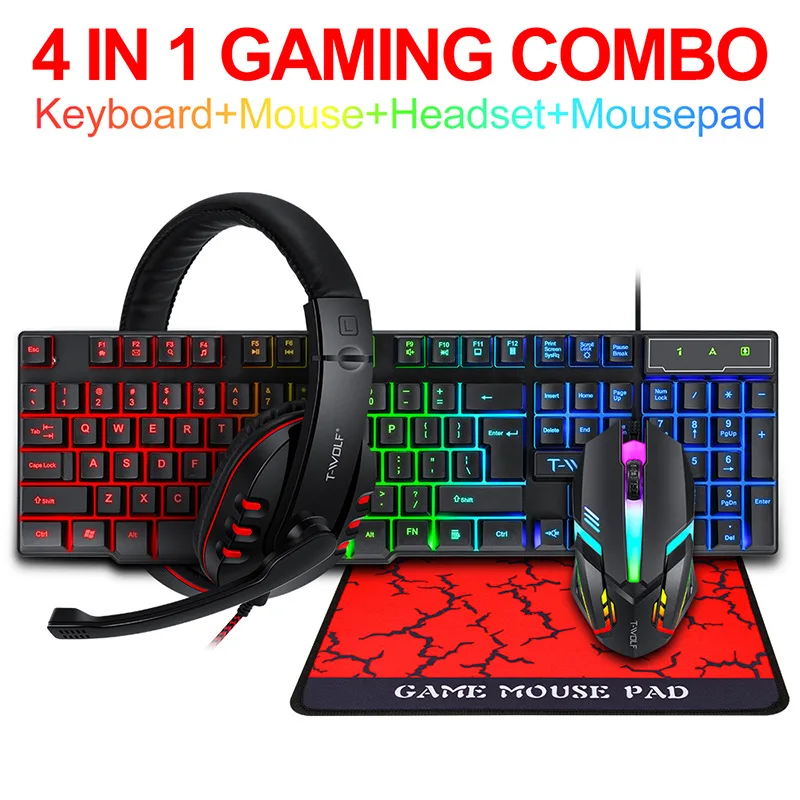 T-WOLF 게임 4종 세트 TF800 발광 마우스 키 - Gaming Keyboard Mouse Set 리뷰 및 가격