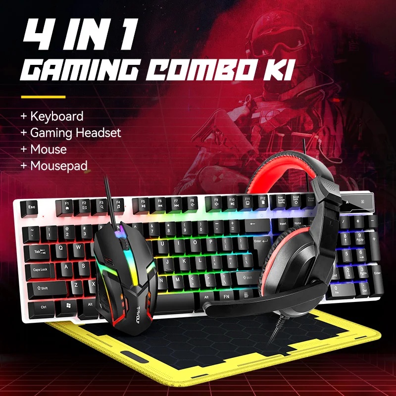 새로운 USB 키보드 및 마우스 게이밍 헤드셋 콤보 4 - Gaming Keyboard Mouse Combo 리뷰 및 가격